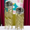 Set Of 2 Crystal Ball With Luxurious Golden Metal Stands